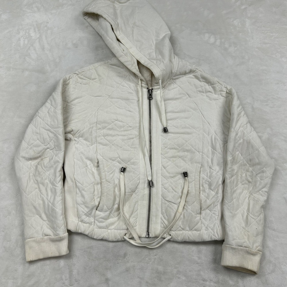 Free People Quilted Zip Up Hoodie Womens XS White FP Movement Jacket
